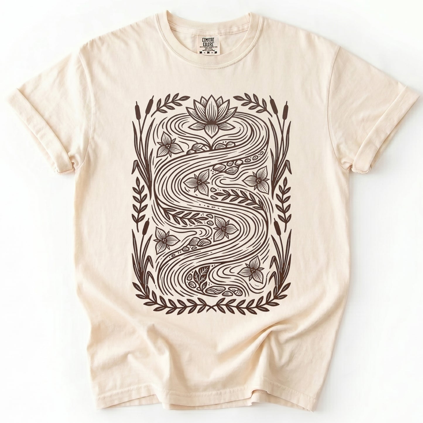 River & Lotus Block Print Vintage Washed T-Shirt
