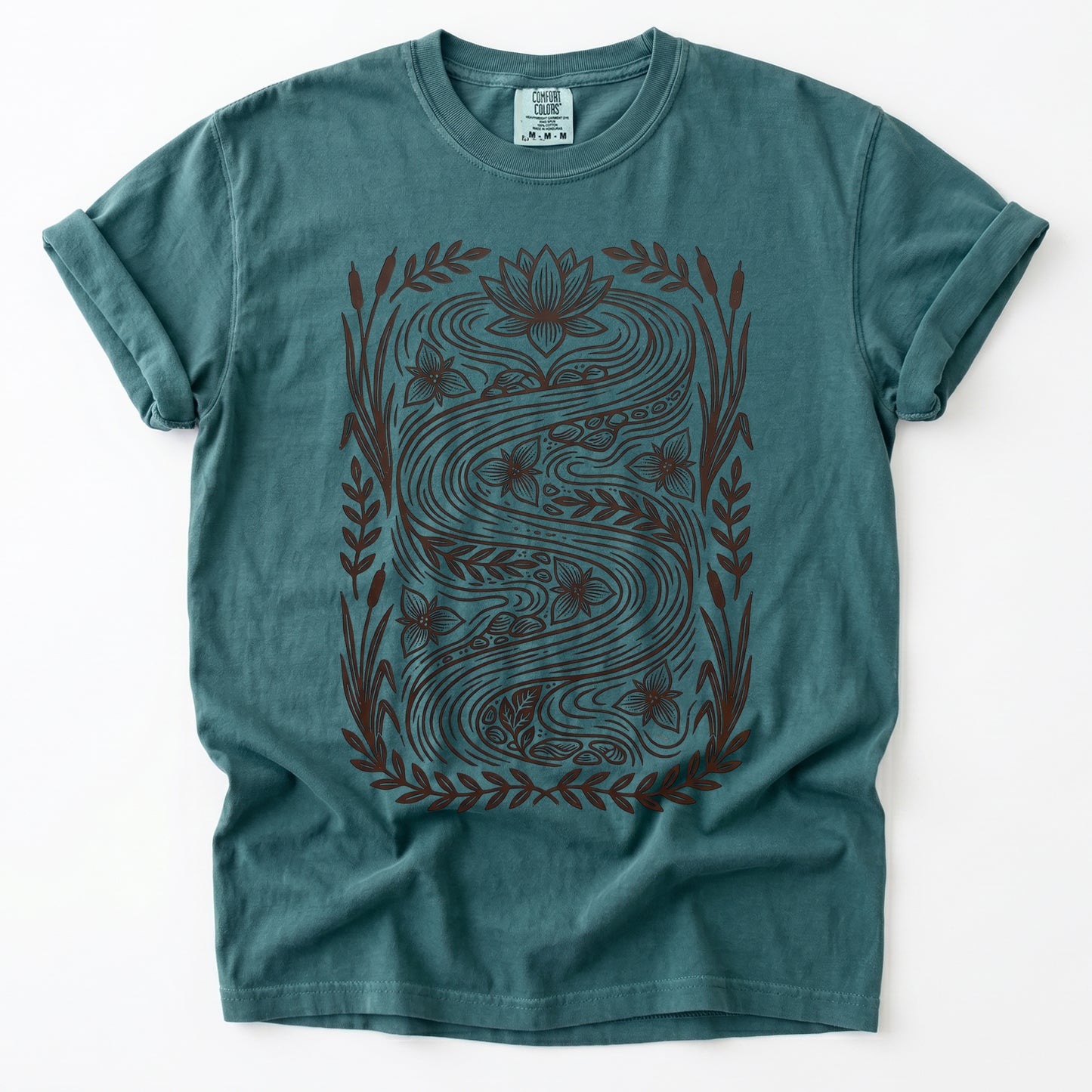 River & Lotus Block Print Vintage Washed T-Shirt