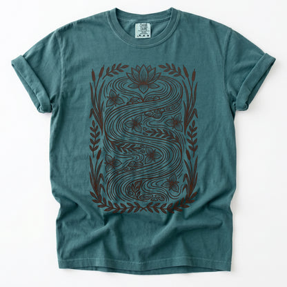 River & Lotus Block Print Vintage Washed T-Shirt