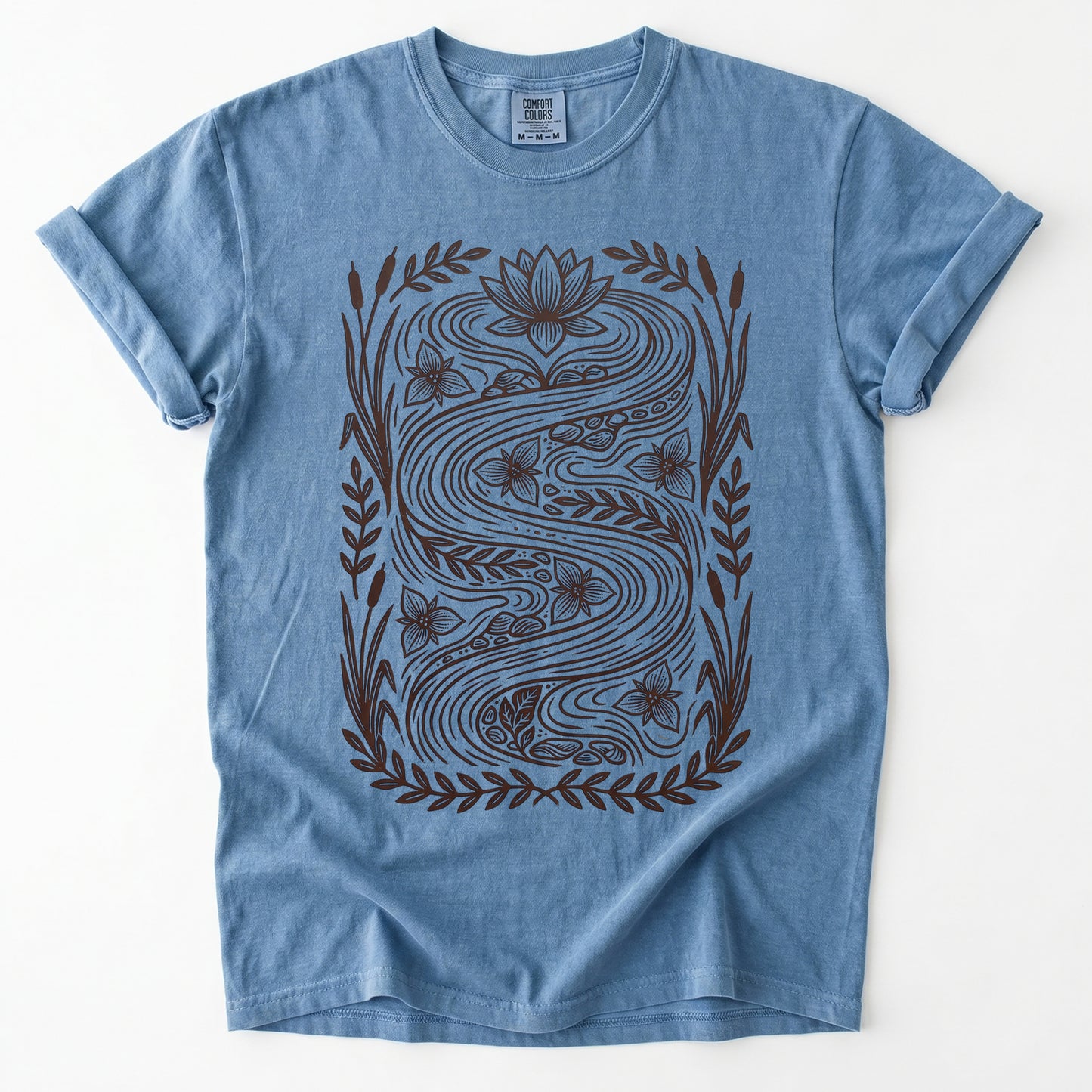 River & Lotus Block Print Vintage Washed T-Shirt