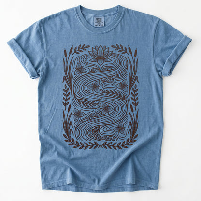 River & Lotus Block Print Vintage Washed T-Shirt