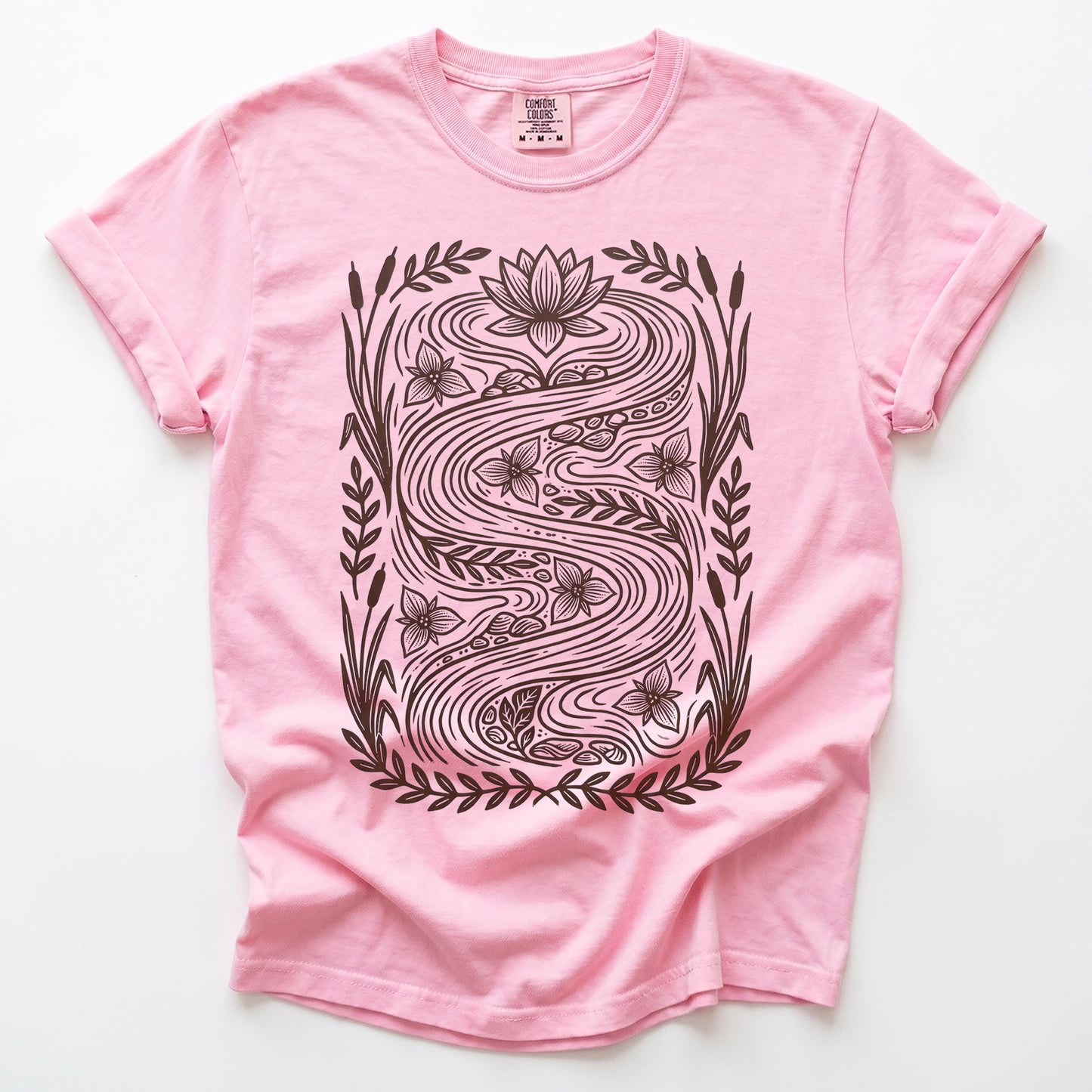 River & Lotus Block Print Vintage Washed T-Shirt