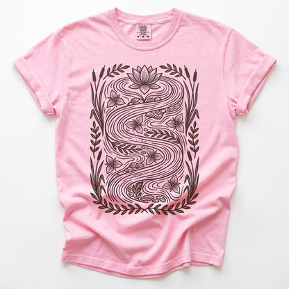 River & Lotus Block Print Vintage Washed T-Shirt