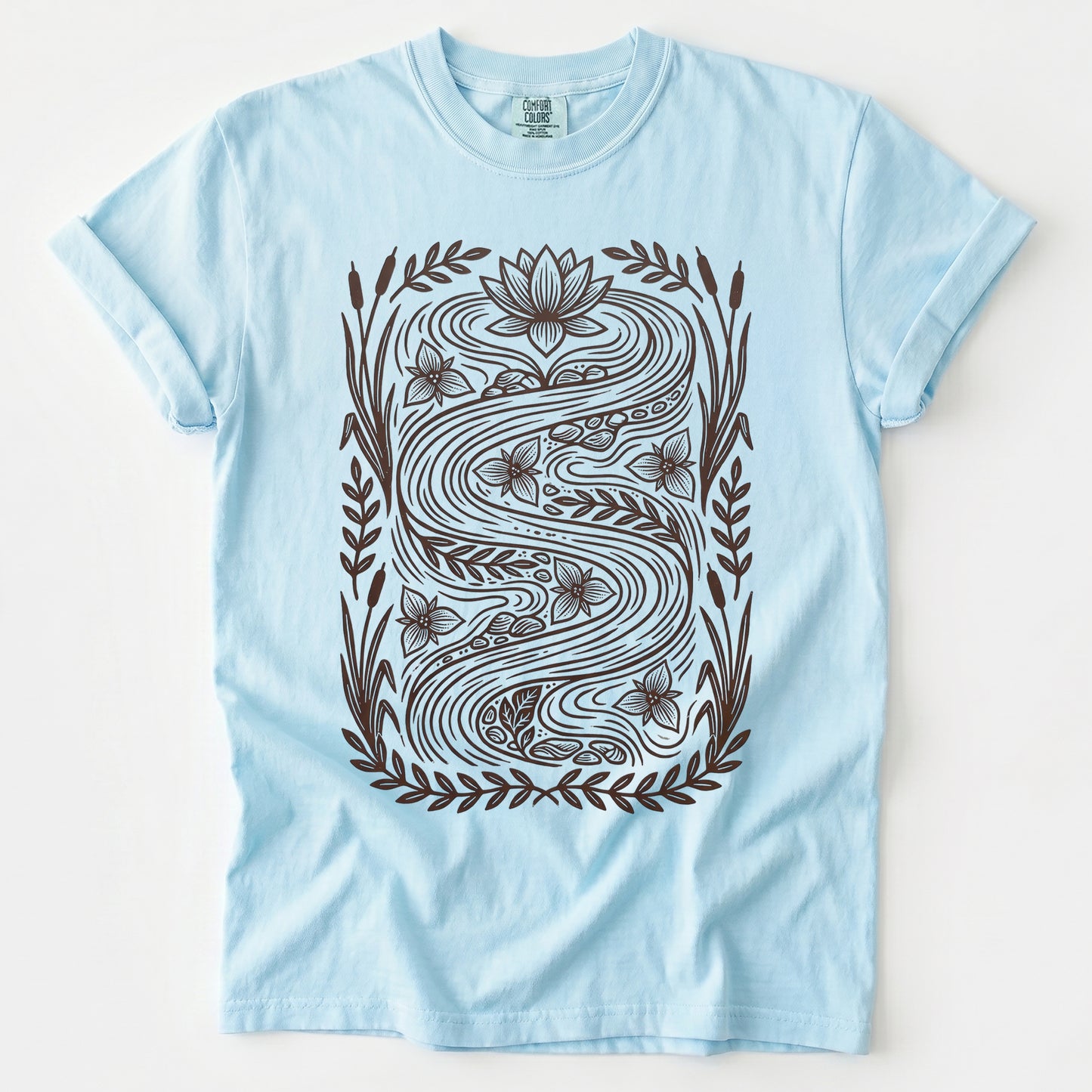 River & Lotus Block Print Vintage Washed T-Shirt