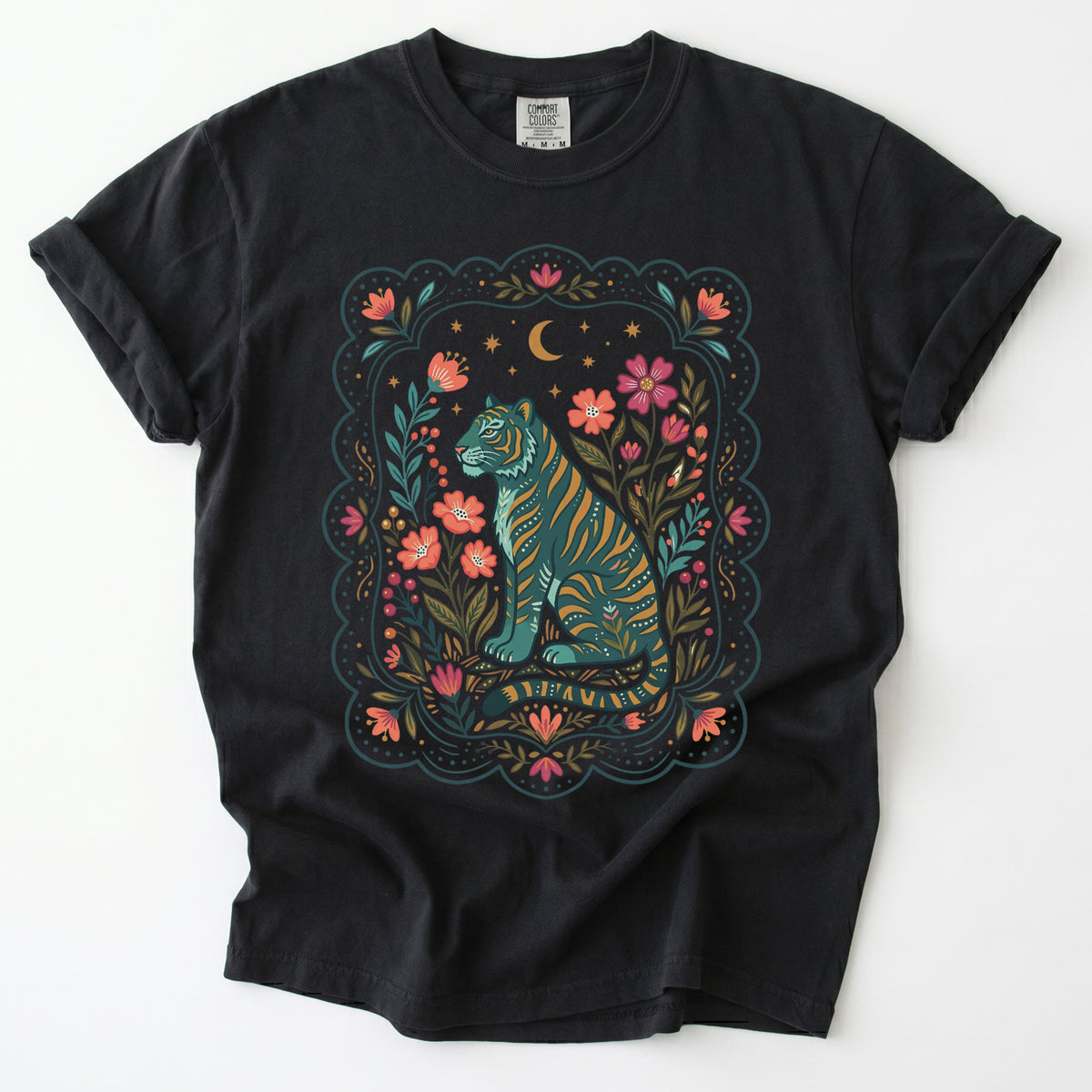 Scalloped Folk Garden Tiger Vintage Washed T-Shirt