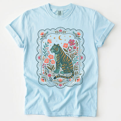 Scalloped Folk Garden Tiger Vintage Washed T-Shirt