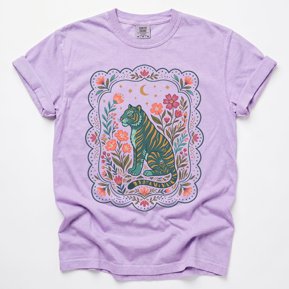 Scalloped Folk Garden Tiger Vintage Washed T-Shirt