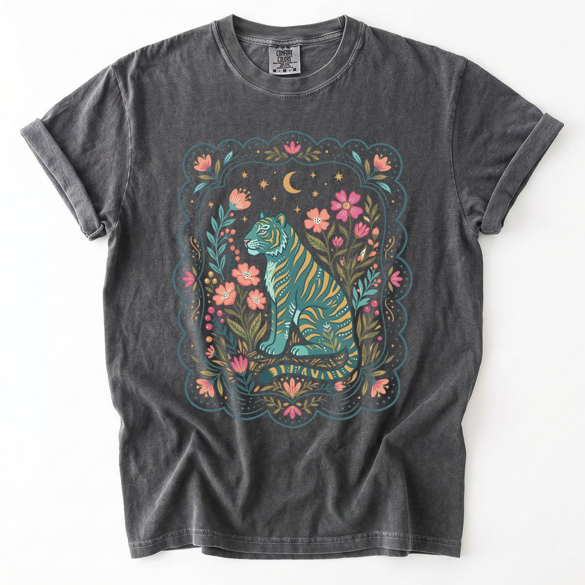 Scalloped Folk Garden Tiger Vintage Washed T-Shirt