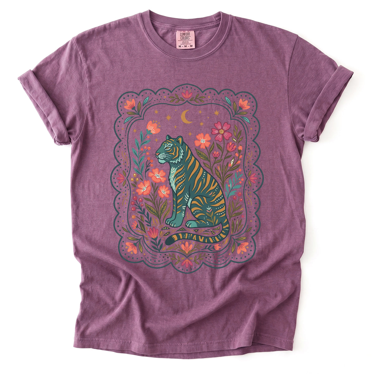 Scalloped Folk Garden Tiger Vintage Washed T-Shirt