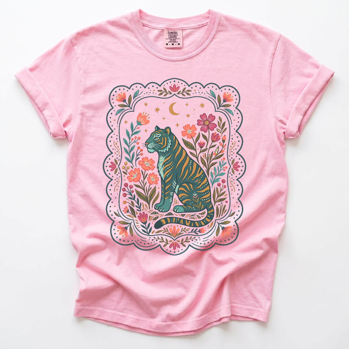 Scalloped Folk Garden Tiger Vintage Washed T-Shirt