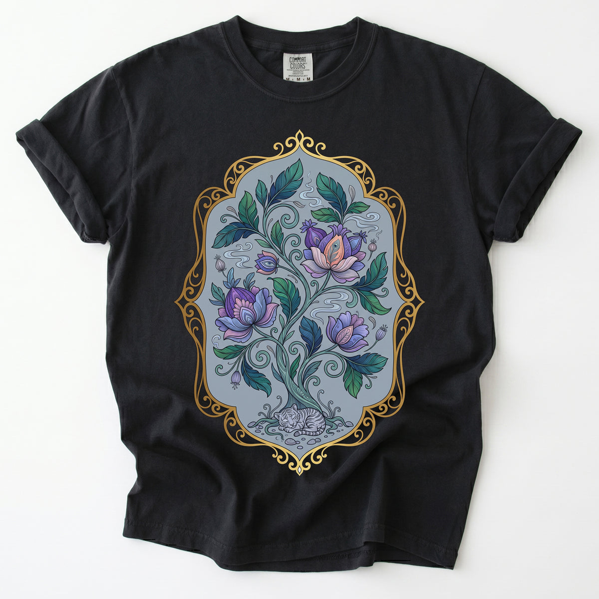 Sleeping Cat Folk Garden Vintage Washed T-Shirt