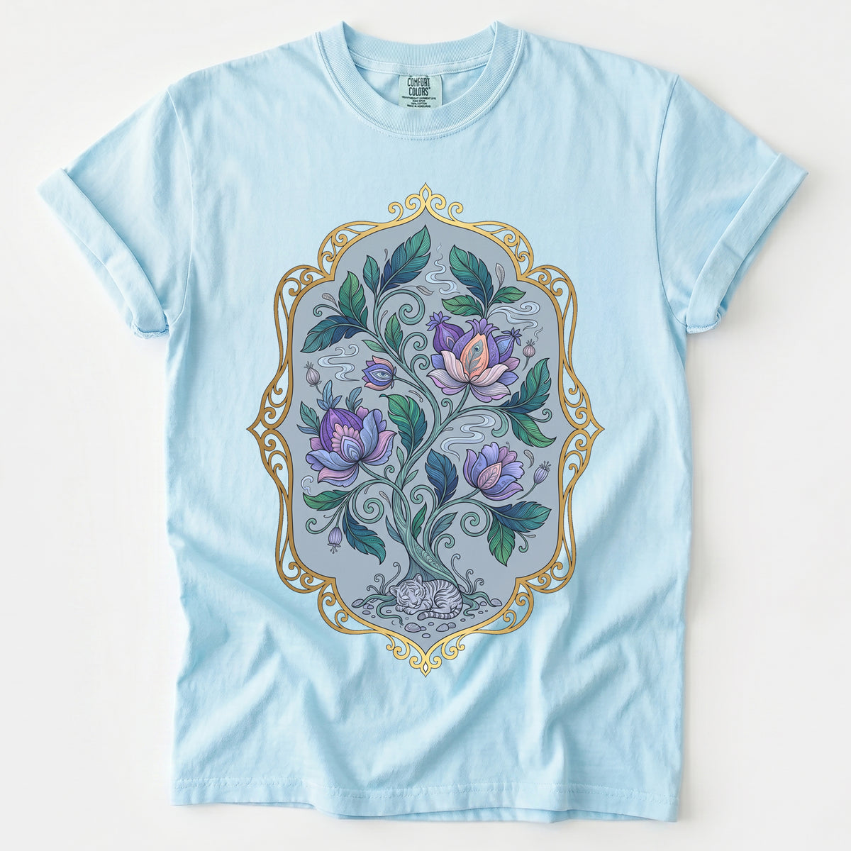 Sleeping Cat Folk Garden Vintage Washed T-Shirt