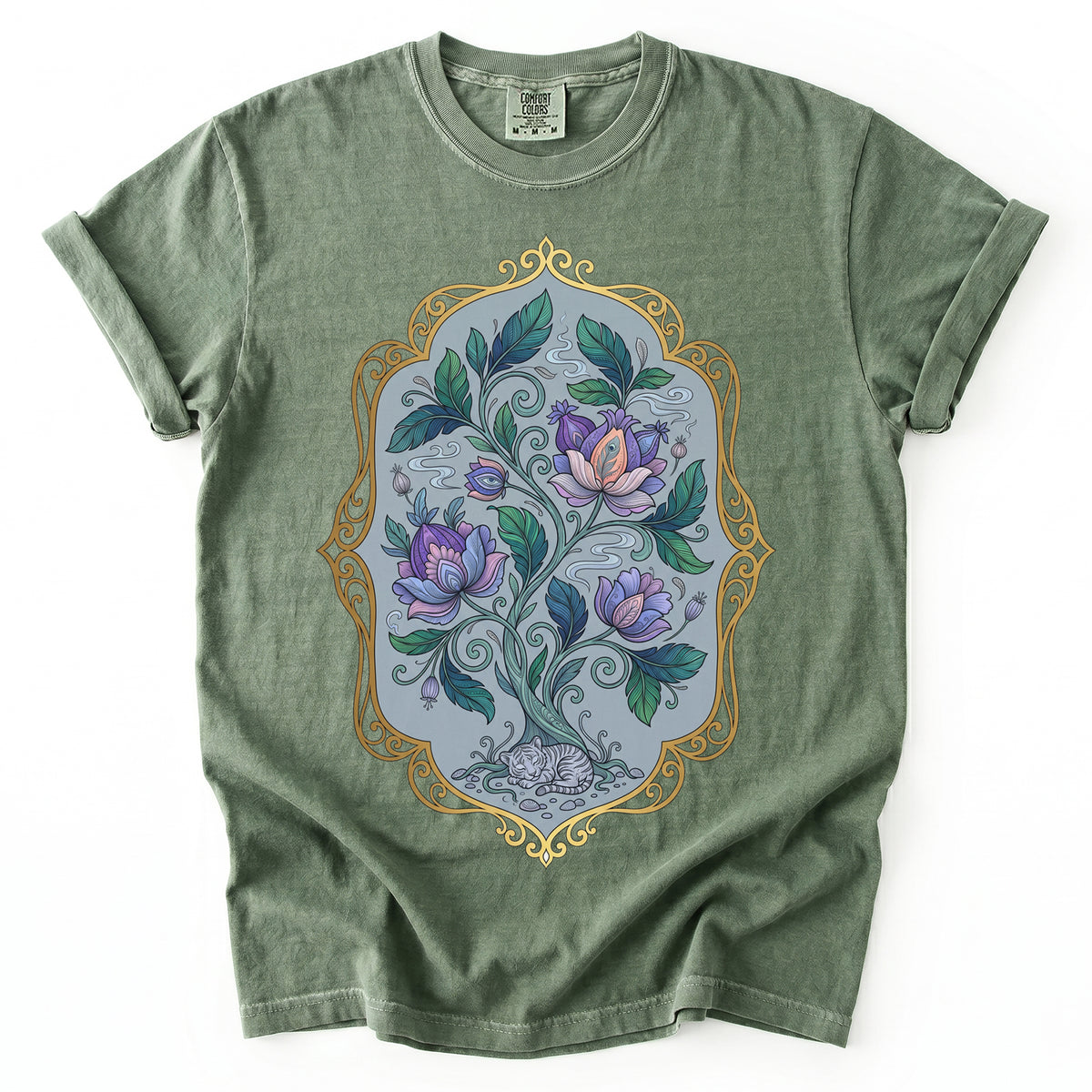 Sleeping Cat Folk Garden Vintage Washed T-Shirt