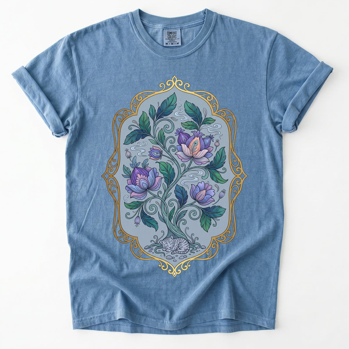 Sleeping Cat Folk Garden Vintage Washed T-Shirt