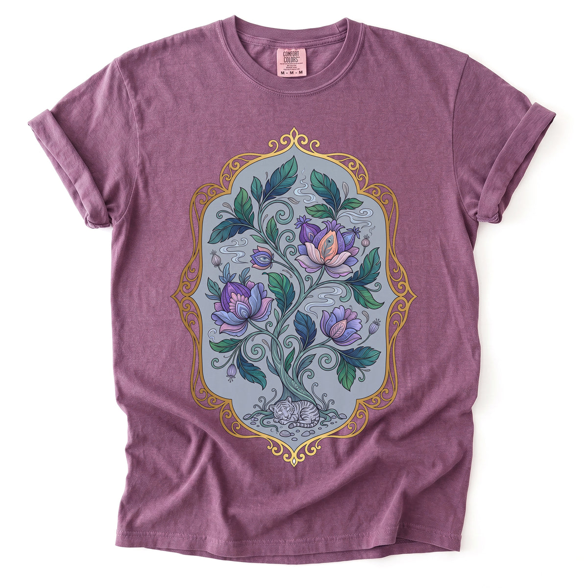 Sleeping Cat Folk Garden Vintage Washed T-Shirt
