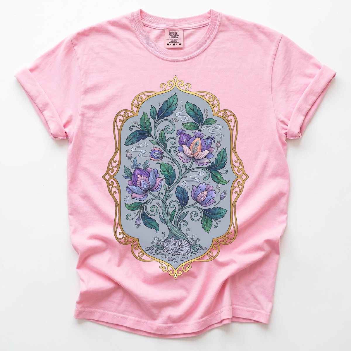 Sleeping Cat Folk Garden Vintage Washed T-Shirt