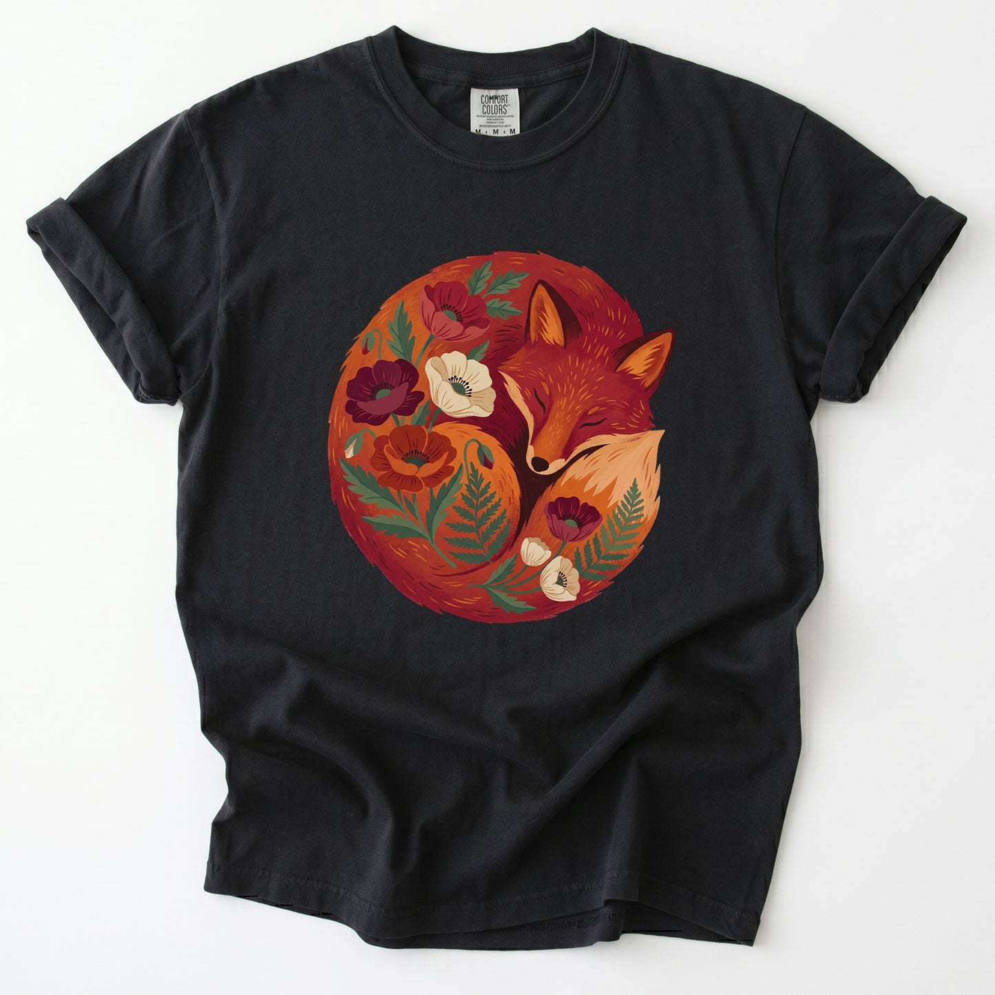 Sleeping Fox Folk Art Vintage Washed T-Shirt