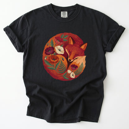 Sleeping Fox Folk Art Vintage Washed T-Shirt