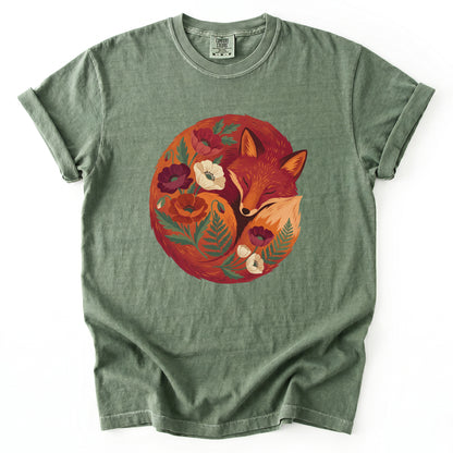 Sleeping Fox Folk Art Vintage Washed T-Shirt