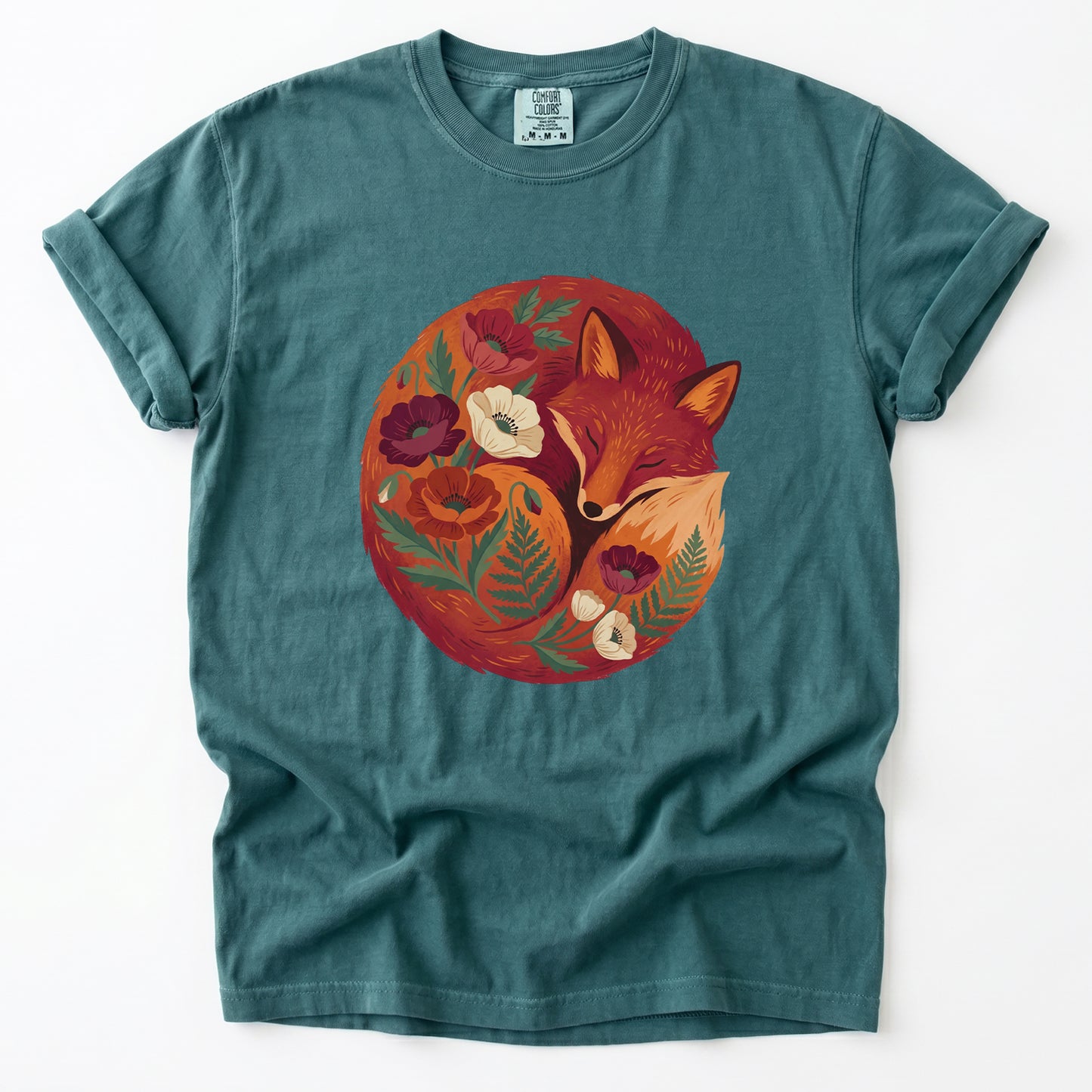 Sleeping Fox Folk Art Vintage Washed T-Shirt