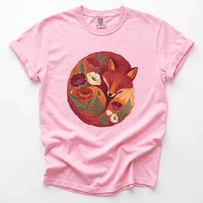 Sleeping Fox Folk Art Vintage Washed T-Shirt