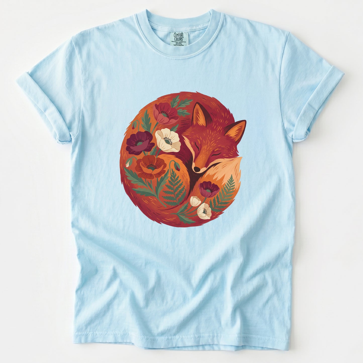 Sleeping Fox Folk Art Vintage Washed T-Shirt