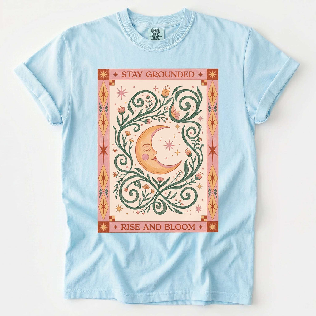 Stay Grounded Rise And Bloom Tarot Moon Vintage Washed T-Shirt