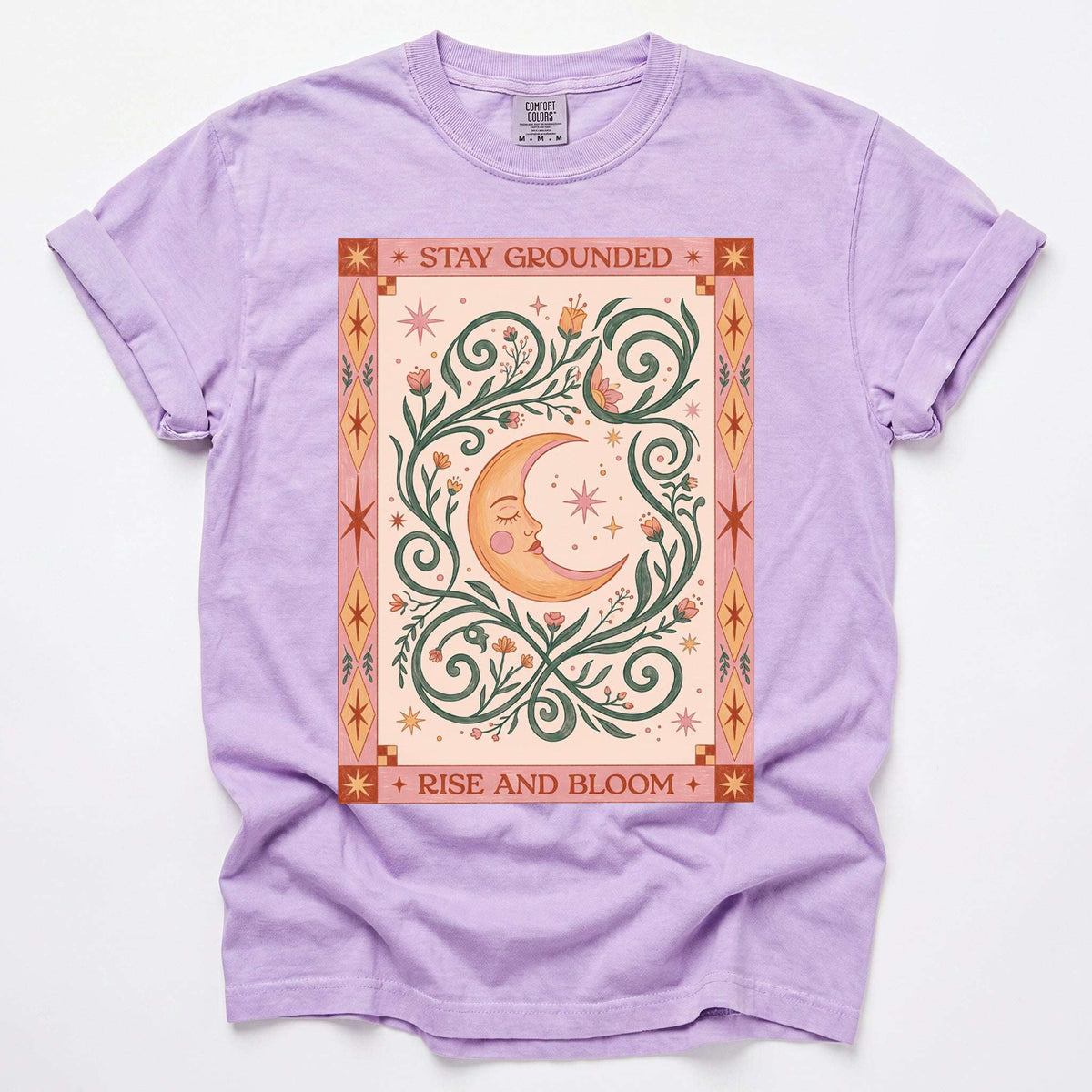 Stay Grounded Rise And Bloom Tarot Moon Vintage Washed T-Shirt