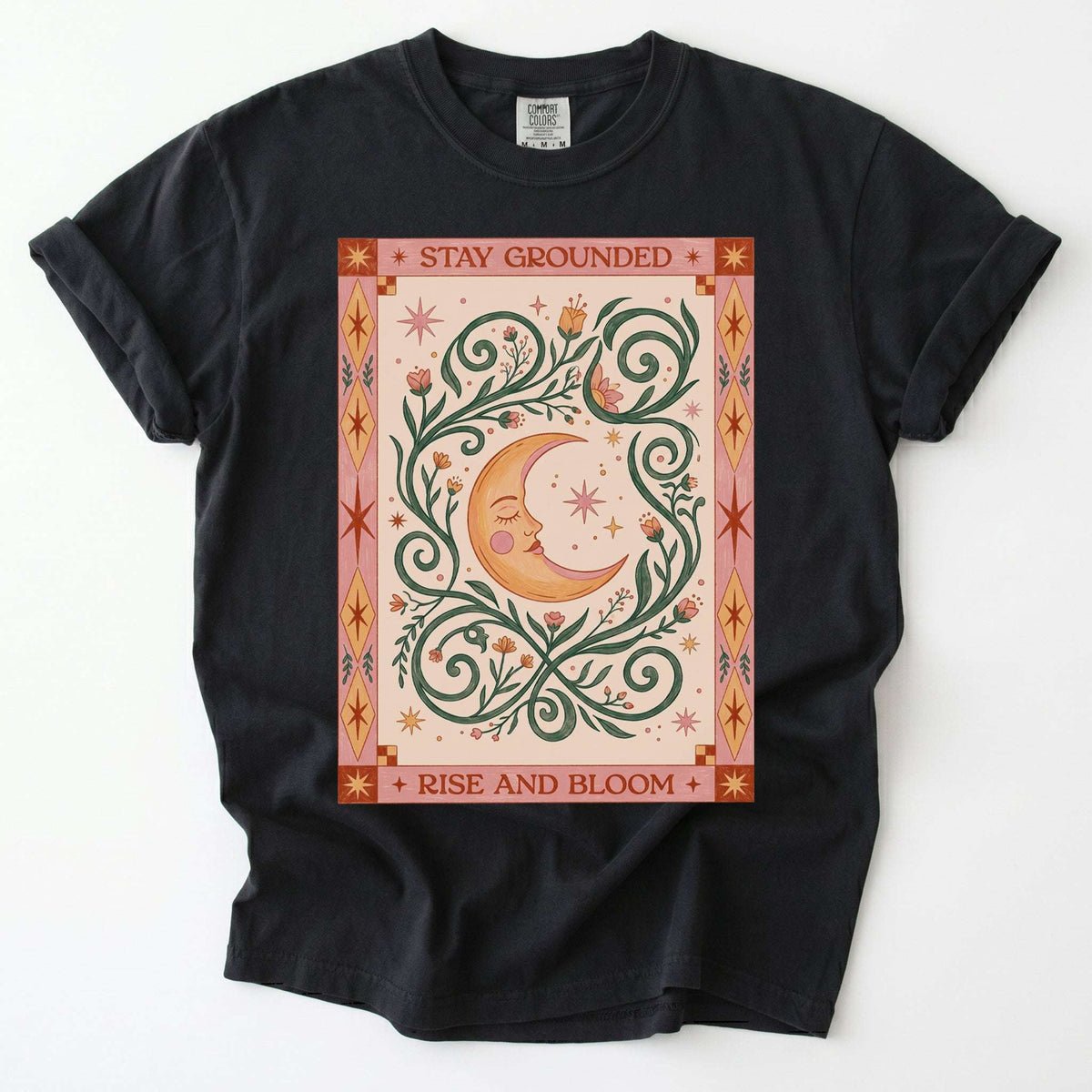 Stay Grounded Rise And Bloom Tarot Moon Vintage Washed T-Shirt