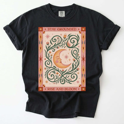 Stay Grounded Rise And Bloom Tarot Moon Vintage Washed T-Shirt