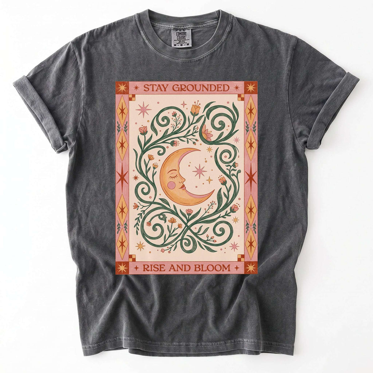 Stay Grounded Rise And Bloom Tarot Moon Vintage Washed T-Shirt