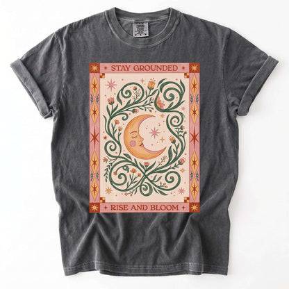 Stay Grounded Rise And Bloom Tarot Moon Vintage Washed T-Shirt