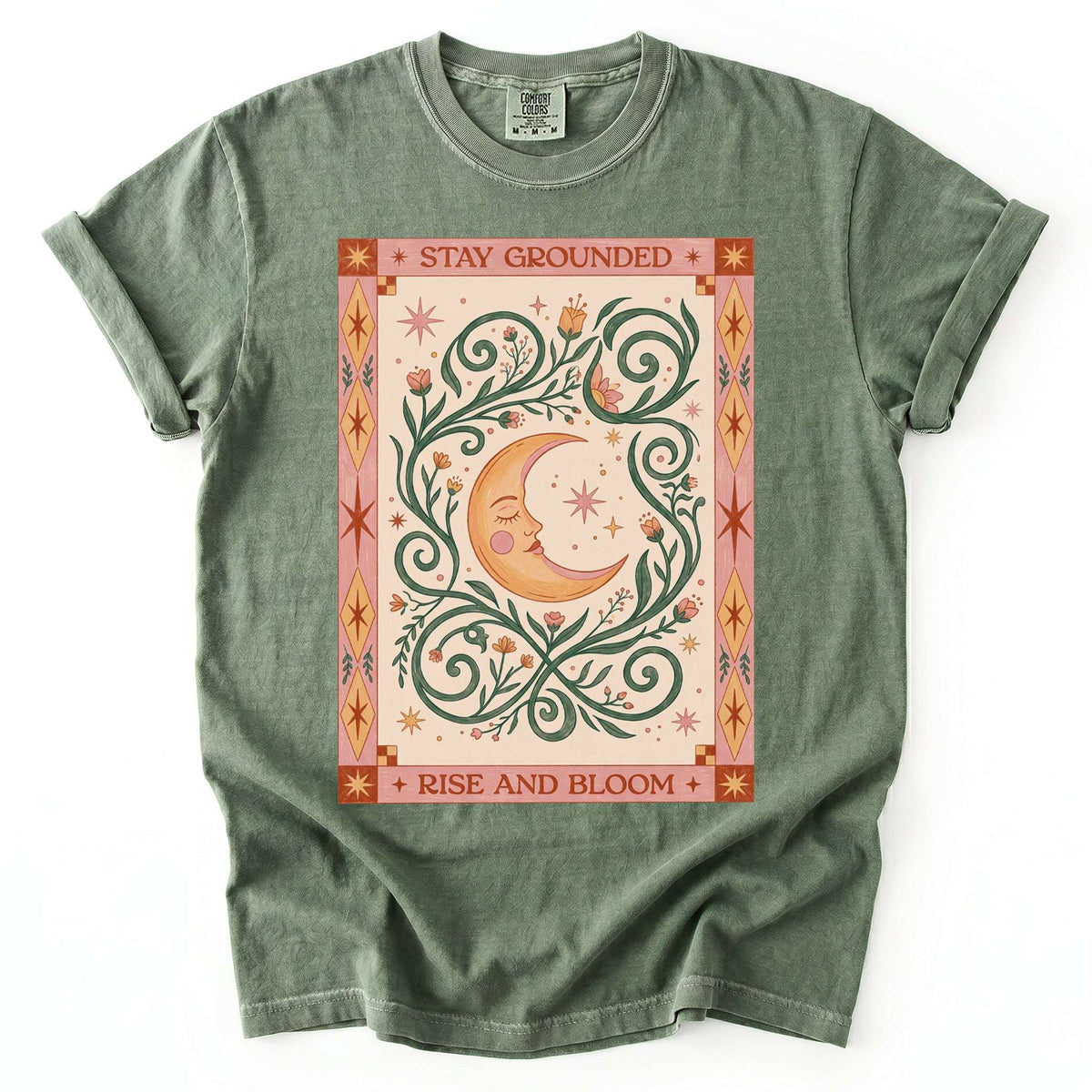 Stay Grounded Rise And Bloom Tarot Moon Vintage Washed T-Shirt