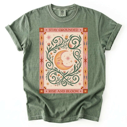 Stay Grounded Rise And Bloom Tarot Moon Vintage Washed T-Shirt