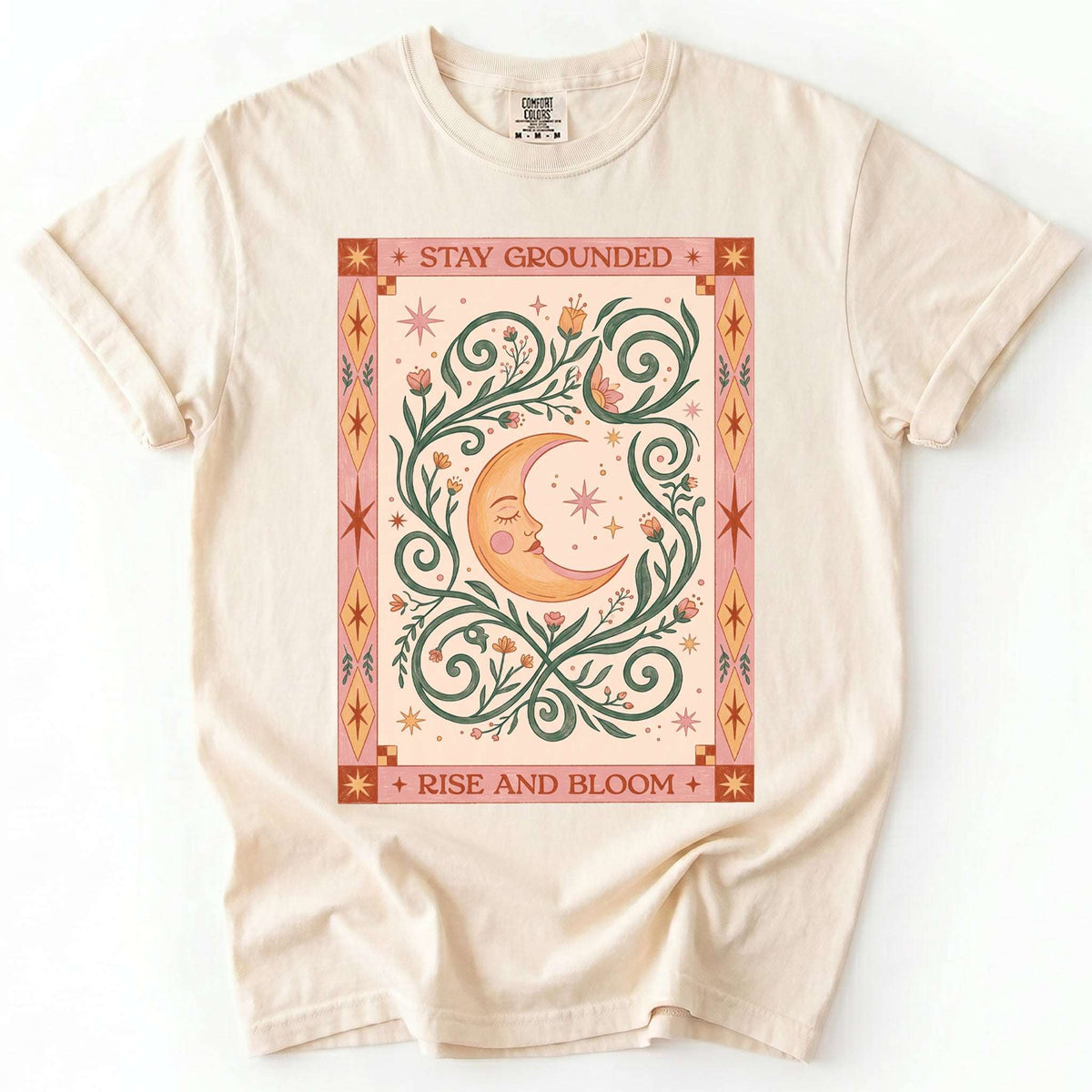 Stay Grounded Rise And Bloom Tarot Moon Vintage Washed T-Shirt