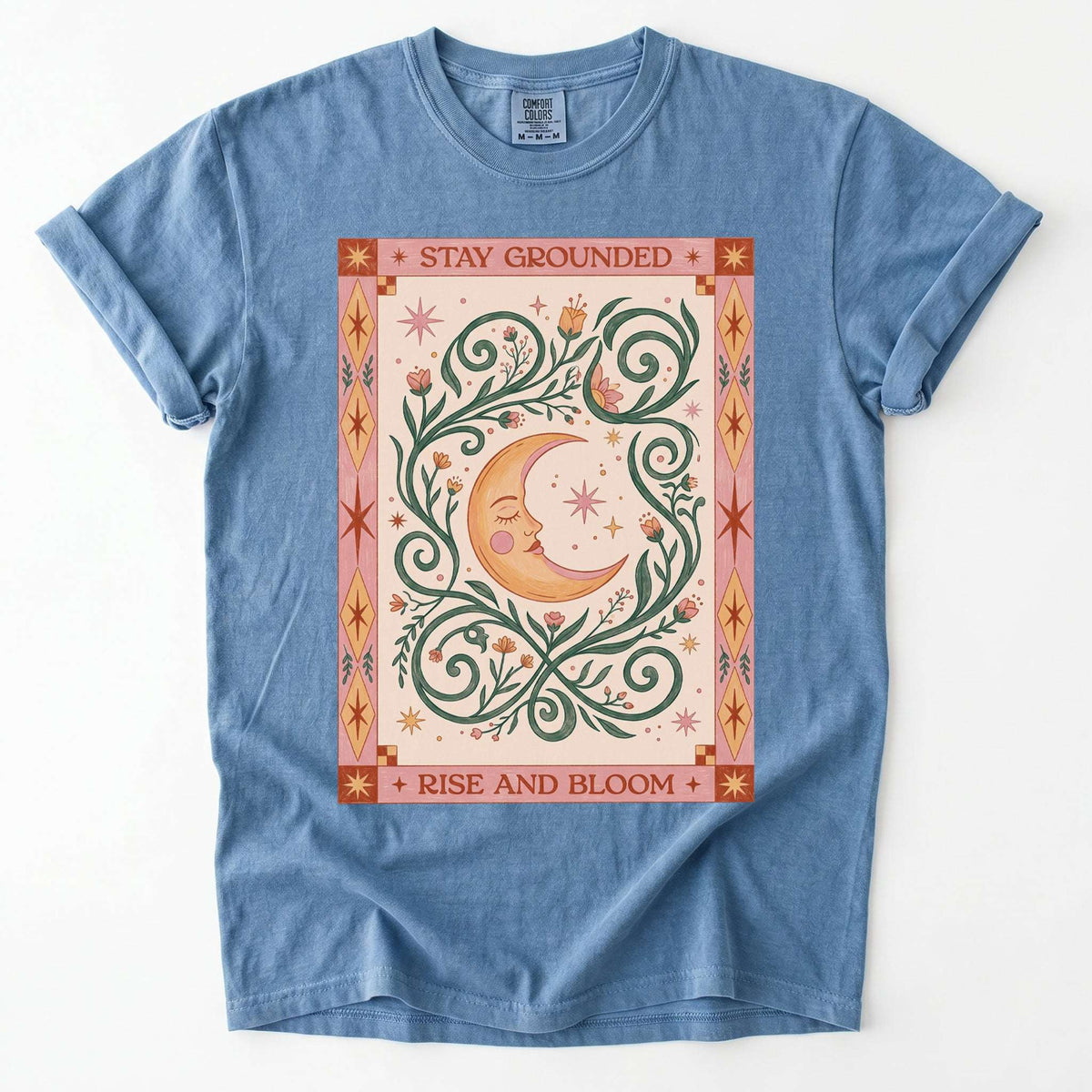 Stay Grounded Rise And Bloom Tarot Moon Vintage Washed T-Shirt
