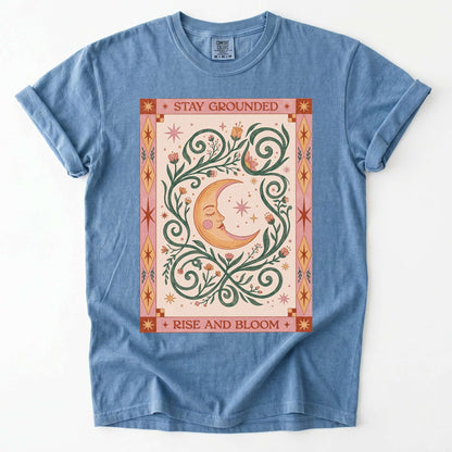 Stay Grounded Rise And Bloom Tarot Moon Vintage Washed T-Shirt