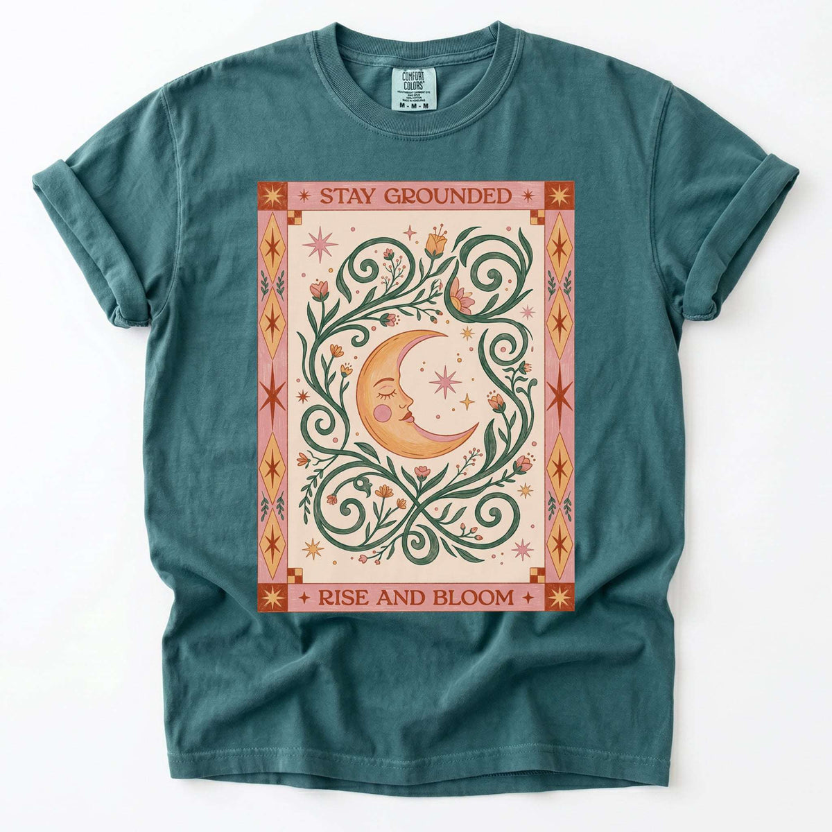 Stay Grounded Rise And Bloom Tarot Moon Vintage Washed T-Shirt
