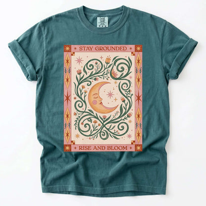 Stay Grounded Rise And Bloom Tarot Moon Vintage Washed T-Shirt