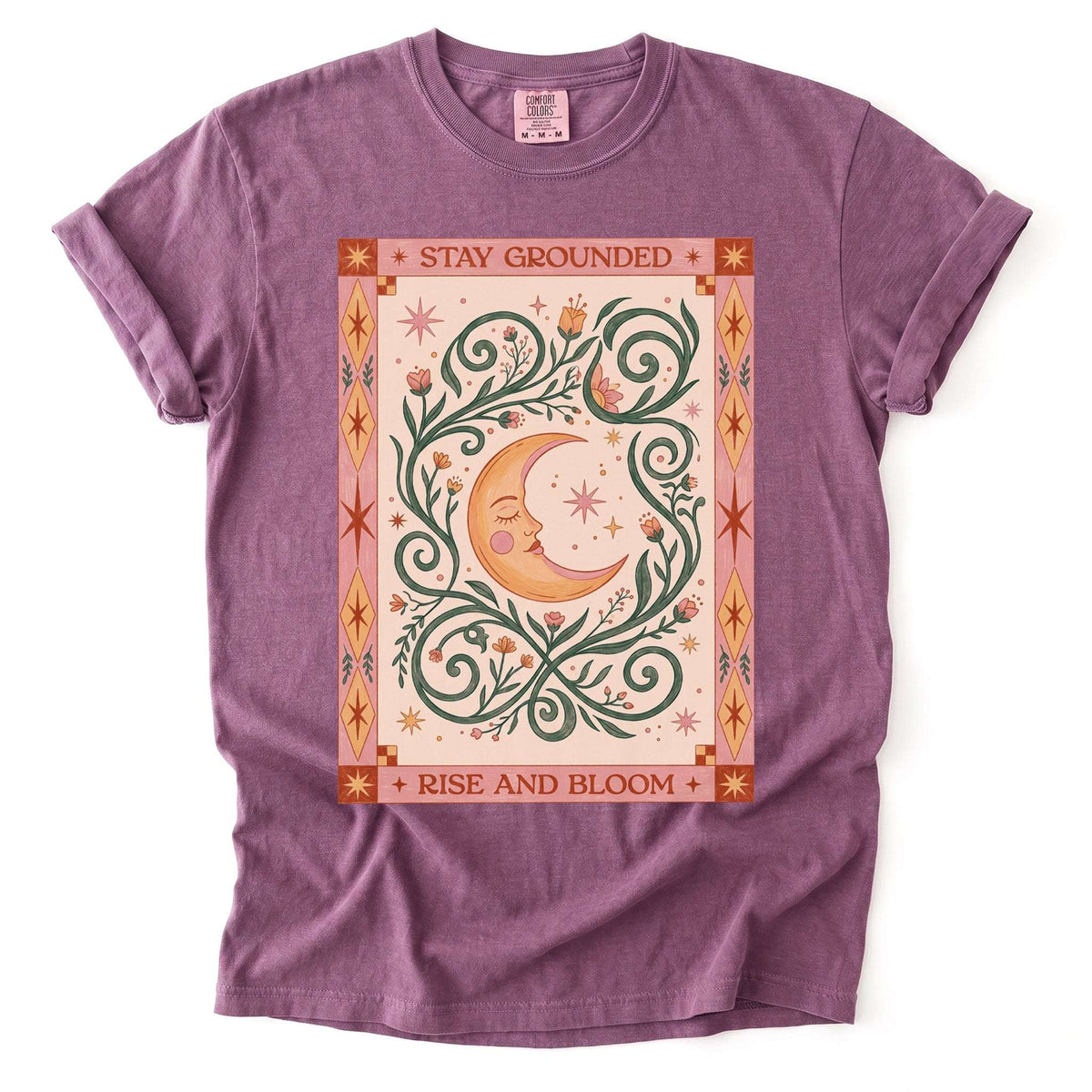Stay Grounded Rise And Bloom Tarot Moon Vintage Washed T-Shirt
