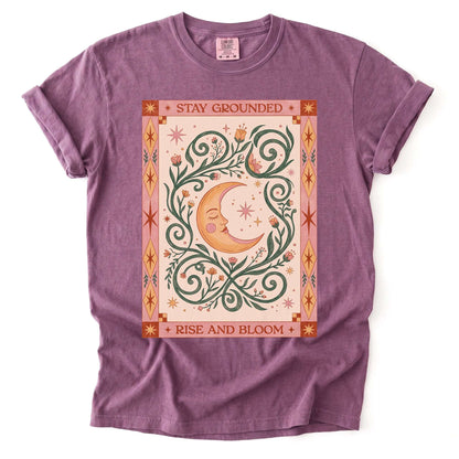Stay Grounded Rise And Bloom Tarot Moon Vintage Washed T-Shirt