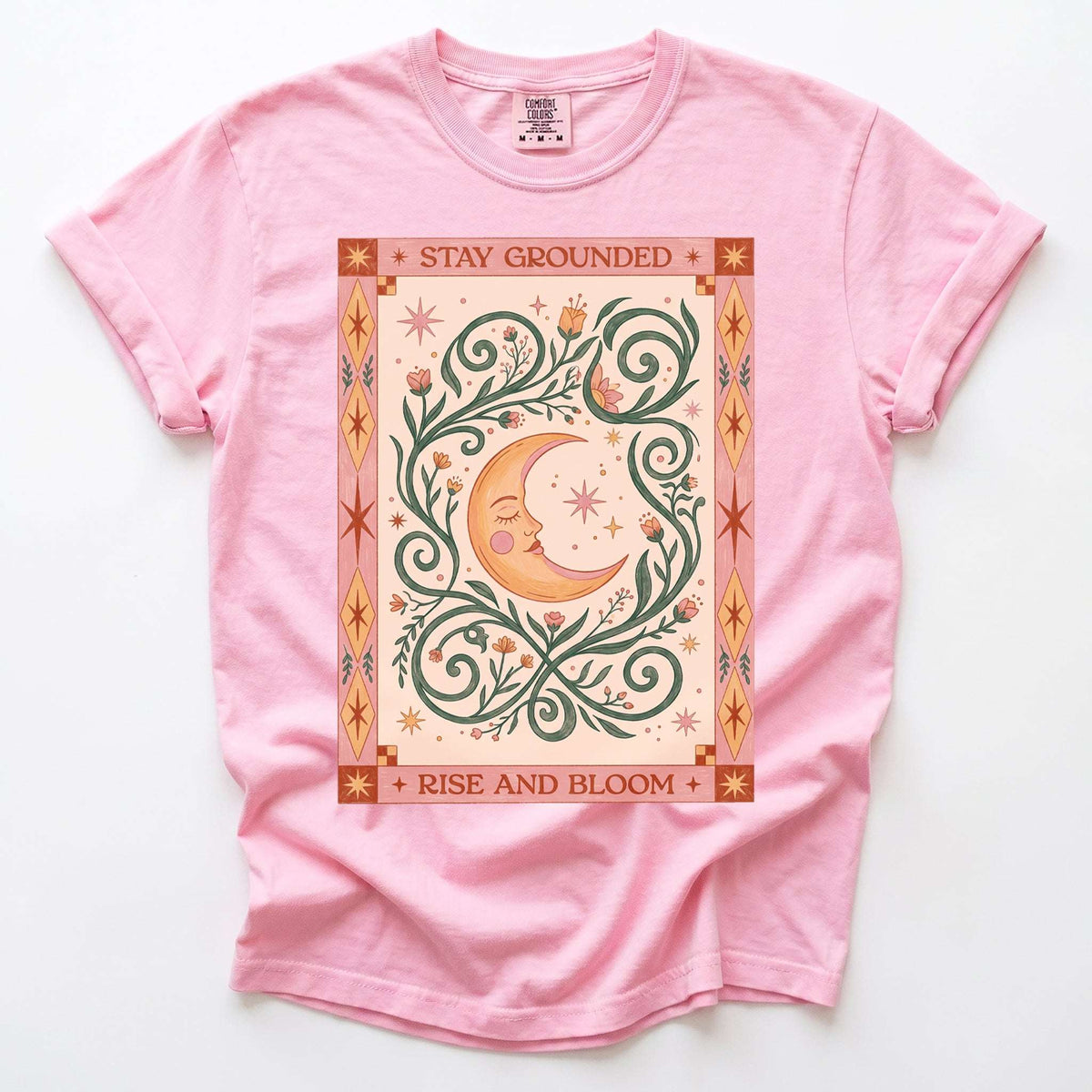 Stay Grounded Rise And Bloom Tarot Moon Vintage Washed T-Shirt