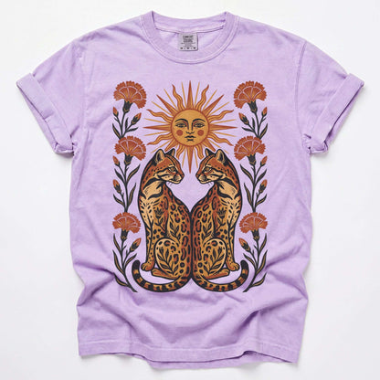 Sun Goddess And Mirrored Ocelots Vintage Washed T-Shirt