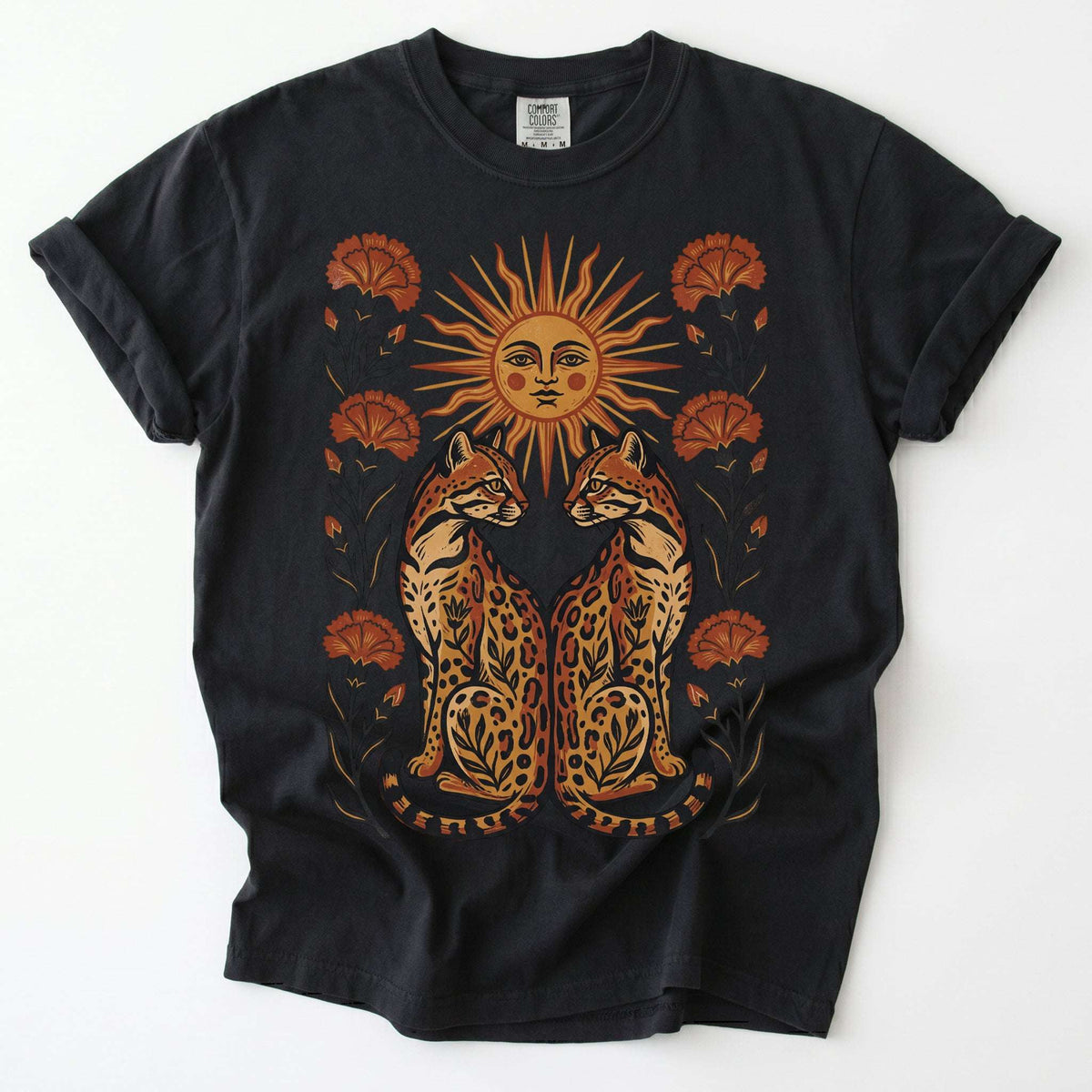 Sun Goddess And Mirrored Ocelots Vintage Washed T-Shirt