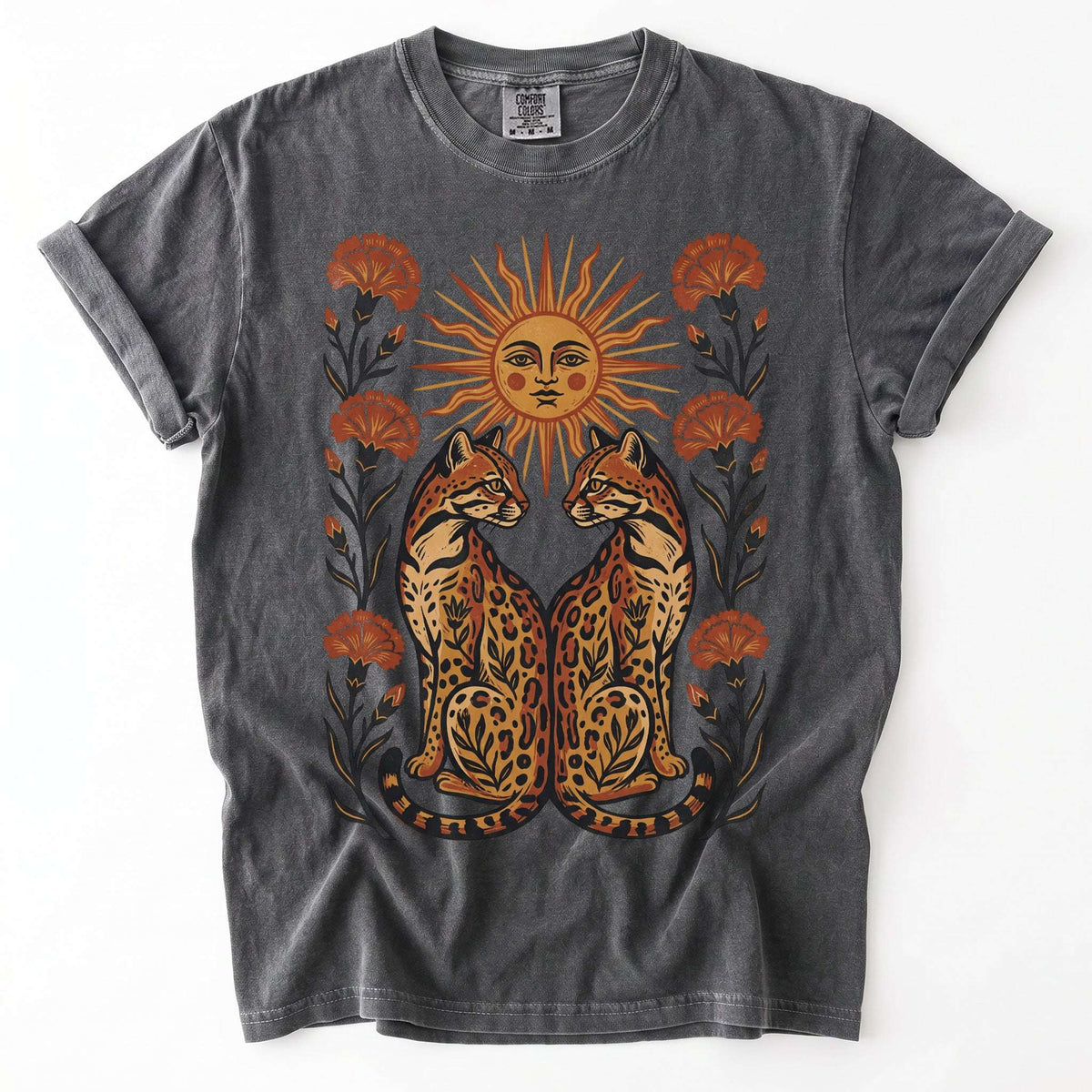 Sun Goddess And Mirrored Ocelots Vintage Washed T-Shirt
