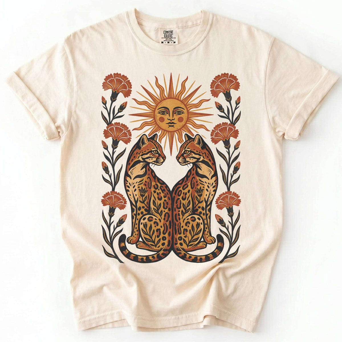 Sun Goddess And Mirrored Ocelots Vintage Washed T-Shirt