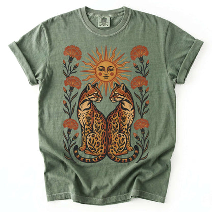 Sun Goddess And Mirrored Ocelots Vintage Washed T-Shirt