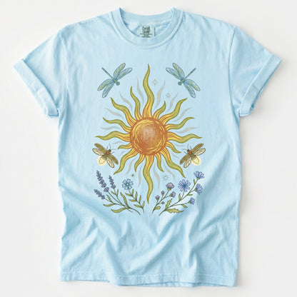Celestial Sun and Botanical Dragonfly Heavyweight T-Shirt