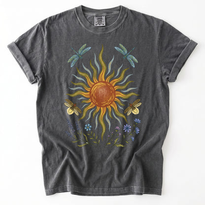 Celestial Sun and Botanical Dragonfly Heavyweight T-Shirt