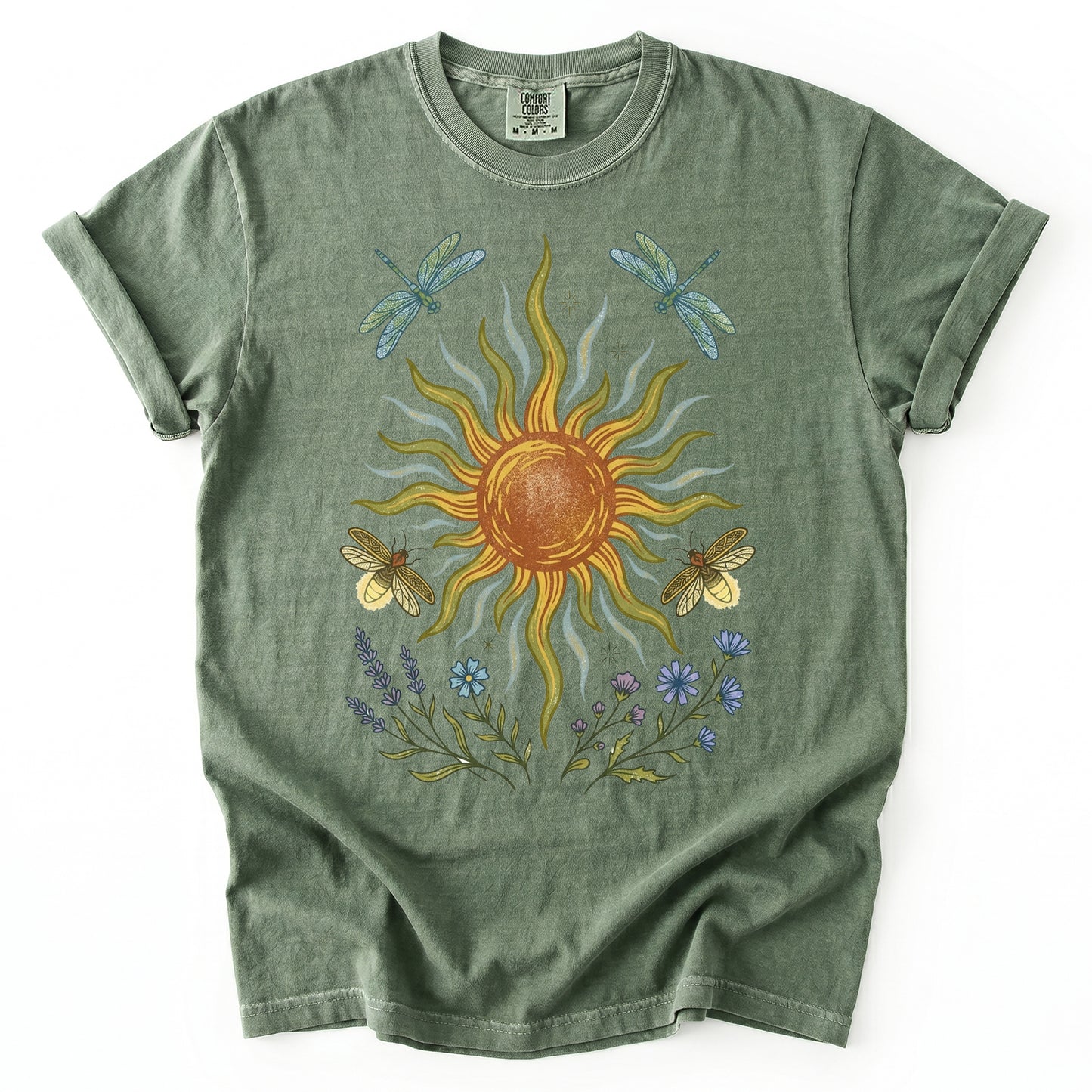Celestial Sun and Botanical Dragonfly Heavyweight T-Shirt